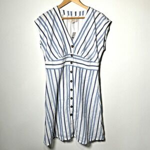 LOFT Blue and White Striped Button-Front Dress